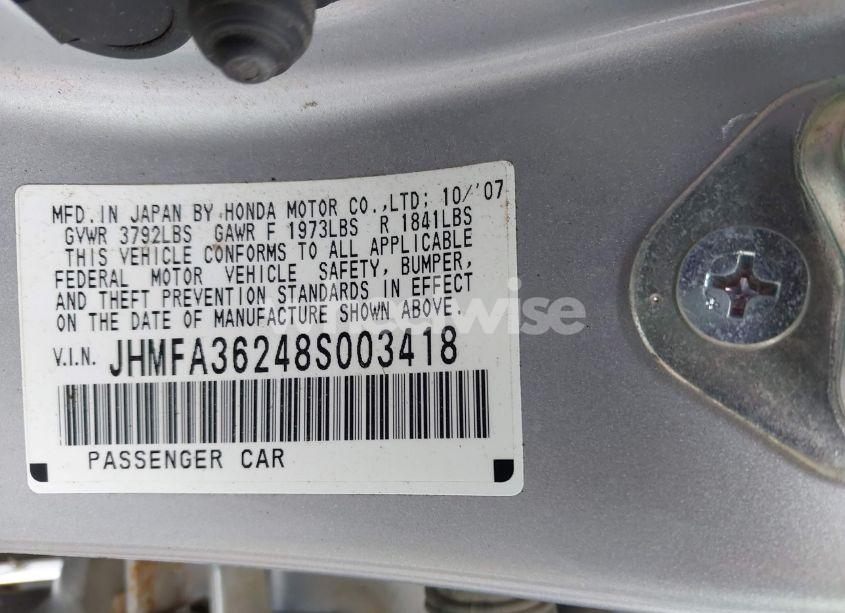 Photo 9 of 2008 Honda Civic HYBRID (VIN JHMFA36248S003418)