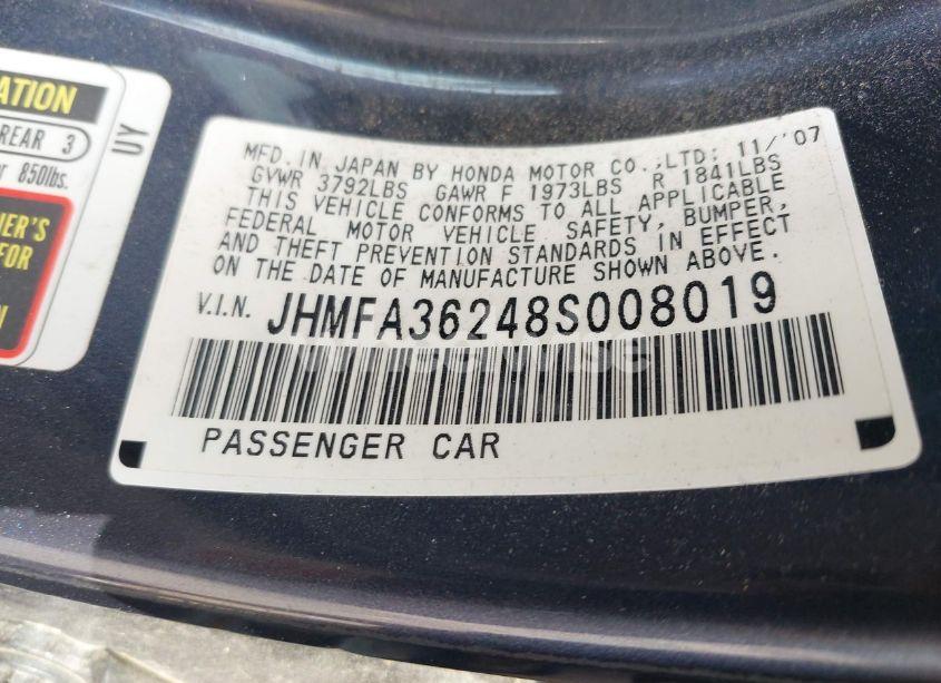Photo 9 of 2008 Honda Civic HYBRID (VIN JHMFA36248S008019)