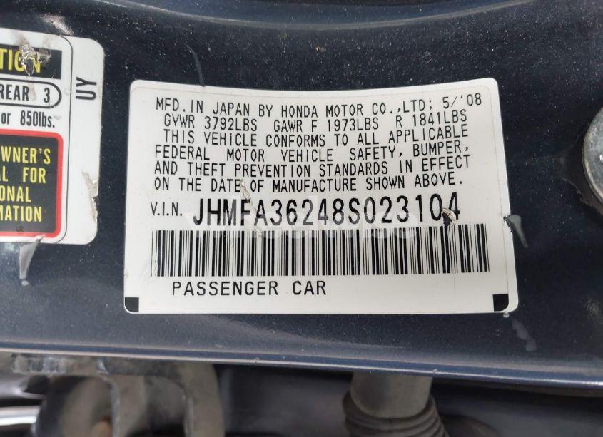 Photo 9 of 2008 Honda Civic HYBRID (VIN JHMFA36248S023104)
