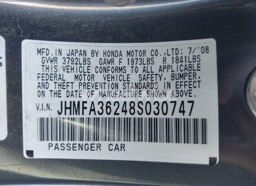 Photo 9 of 2008 Honda Civic HYBRID (VIN JHMFA36248S030747)