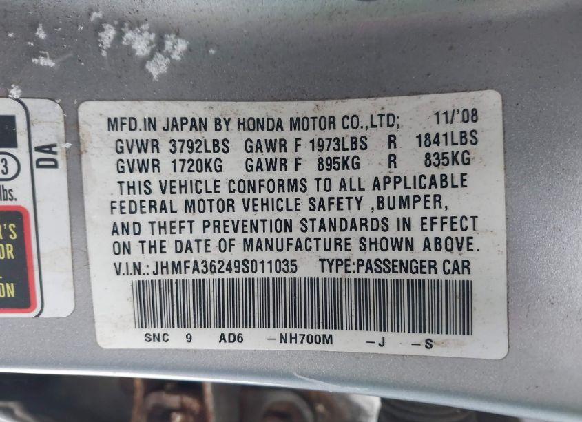 Photo 9 of 2009 Honda Civic HYBRID (VIN JHMFA36249S011035)