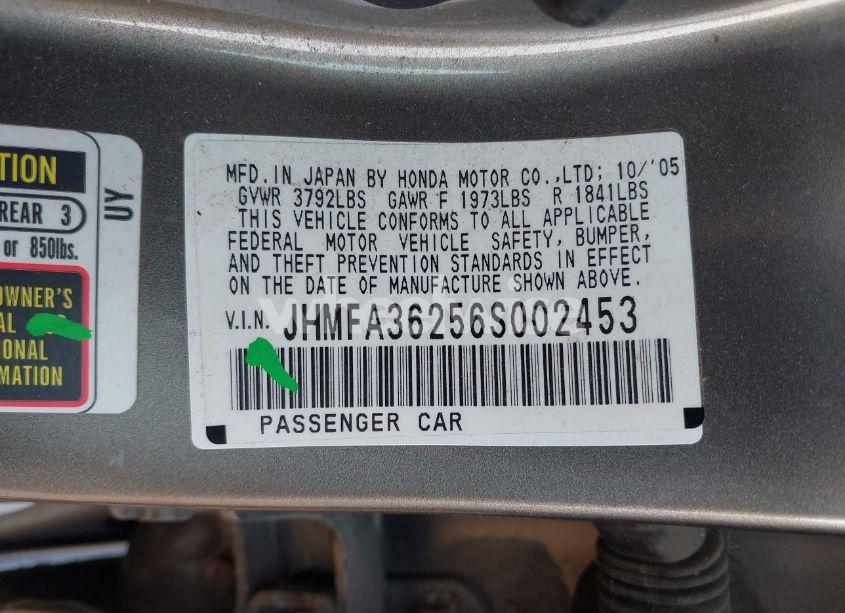 Photo 9 of 2006 Honda Civic HYBRID (VIN JHMFA36256S002453)