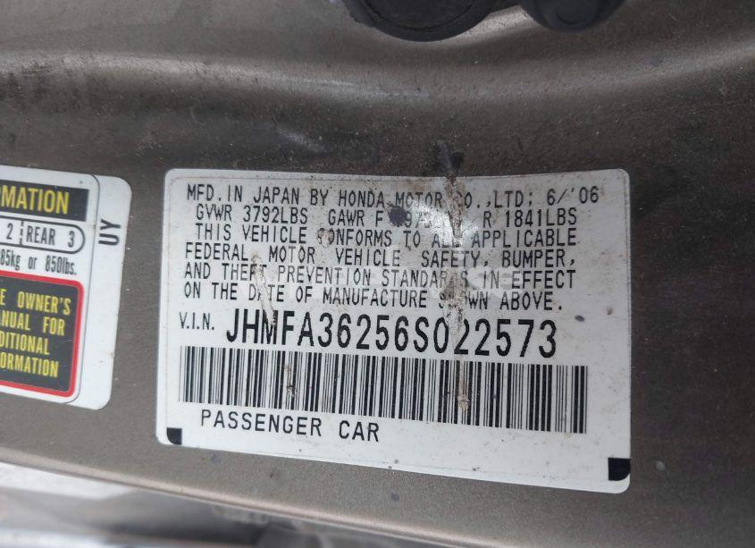 Photo 9 of 2006 Honda Civic HYBRID (VIN JHMFA36256S022573)