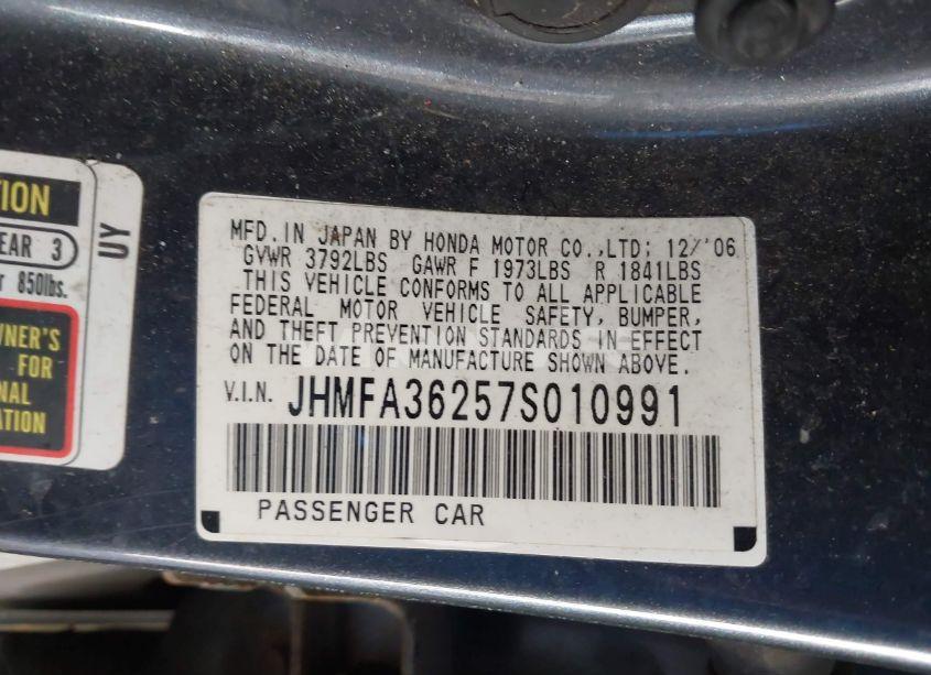 Photo 9 of 2007 Honda Civic HYBRID (VIN JHMFA36257S010991)