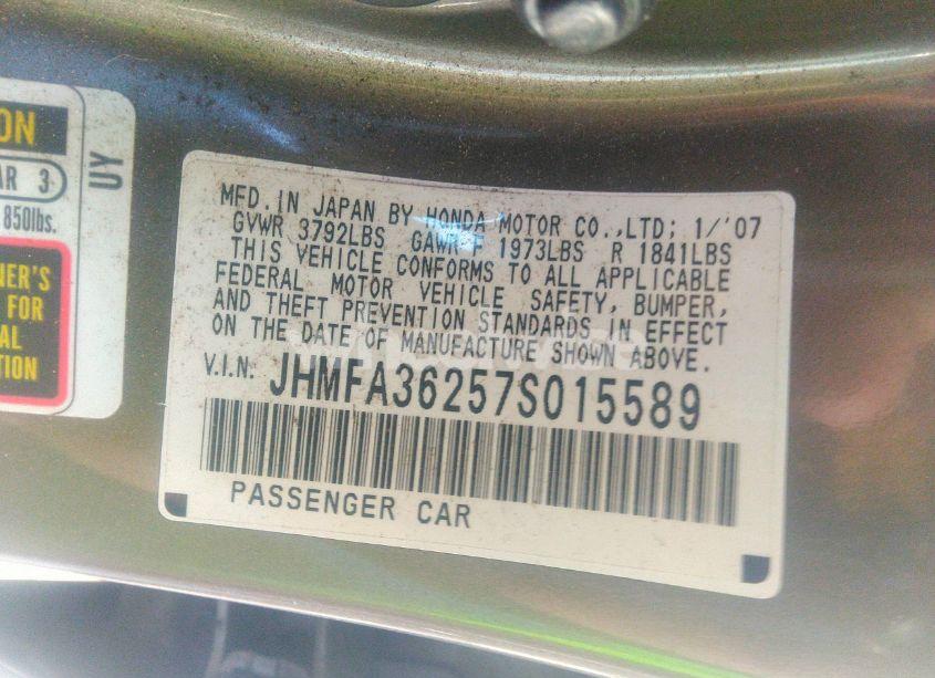 Photo 9 of 2007 Honda Civic HYBRID (VIN JHMFA36257S015589)