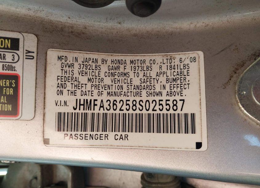 Photo 9 of 2008 Honda Civic HYBRID (VIN JHMFA36258S025587)