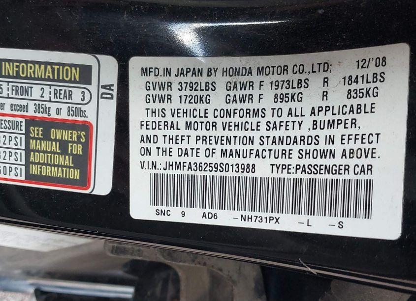 Photo 9 of 2009 Honda Civic HYBRID (VIN JHMFA36259S013988)