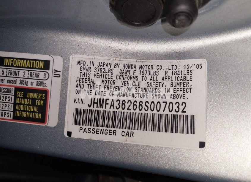 Photo 9 of 2006 Honda Civic HYBRID (VIN JHMFA36266S007032)