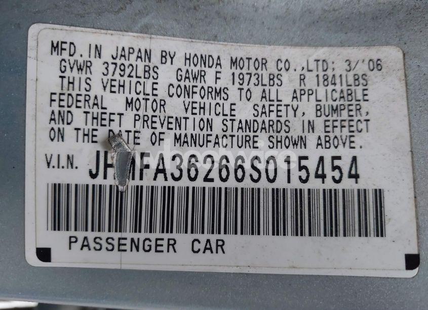 Photo 9 of 2006 Honda Civic HYBRID (VIN JHMFA36266S015454)