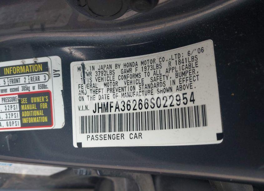 Photo 9 of 2006 Honda Civic HYBRID (VIN JHMFA36266S022954)
