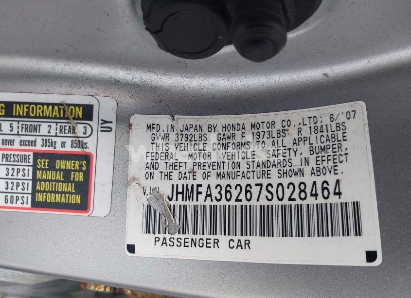 Photo 9 of 2007 Honda Civic HYBRID (VIN JHMFA36267S028464)