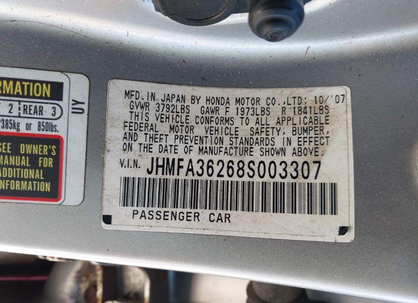 Photo 9 of 2008 Honda Civic HYBRID (VIN JHMFA36268S003307)