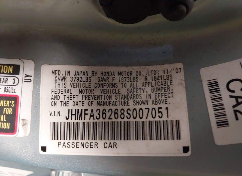 Photo 9 of 2008 Honda Civic HYBRID (VIN JHMFA36268S007051)