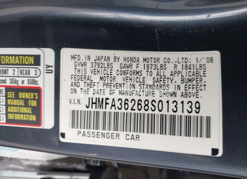 Photo 9 of 2008 Honda Civic HYBRID (VIN JHMFA36268S013139)