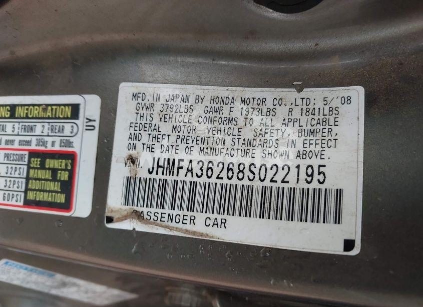 Photo 9 of 2008 Honda Civic HYBRID (VIN JHMFA36268S022195)