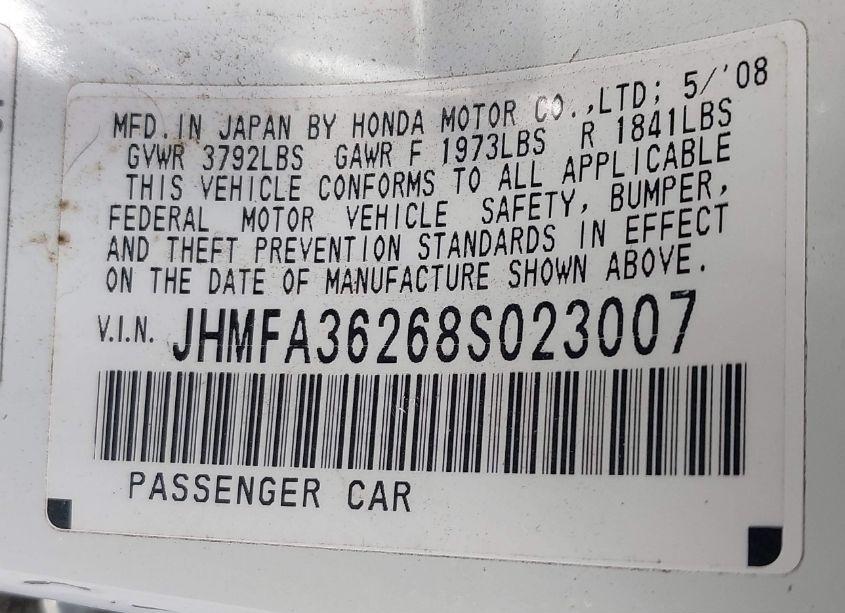 Photo 9 of 2008 Honda Civic HYBRID (VIN JHMFA36268S023007)