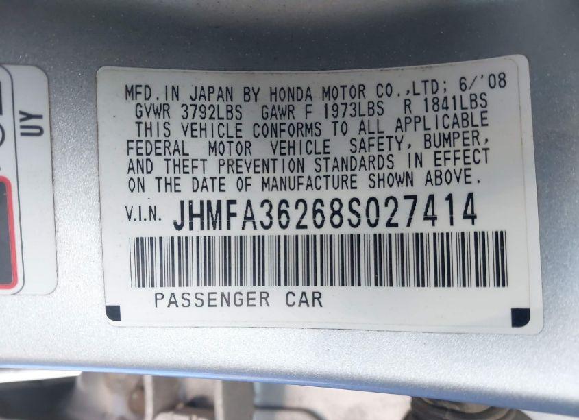 Photo 9 of 2008 Honda Civic HYBRID (VIN JHMFA36268S027414)