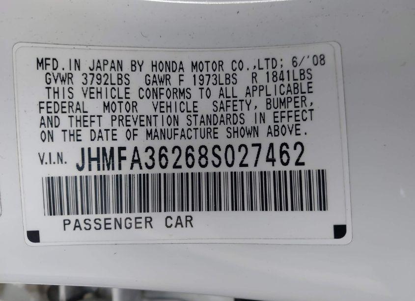 Photo 9 of 2008 Honda Civic HYBRID (VIN JHMFA36268S027462)