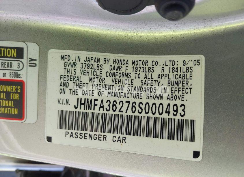 Photo 9 of 2006 Honda Civic HYBRID (VIN JHMFA36276S000493)