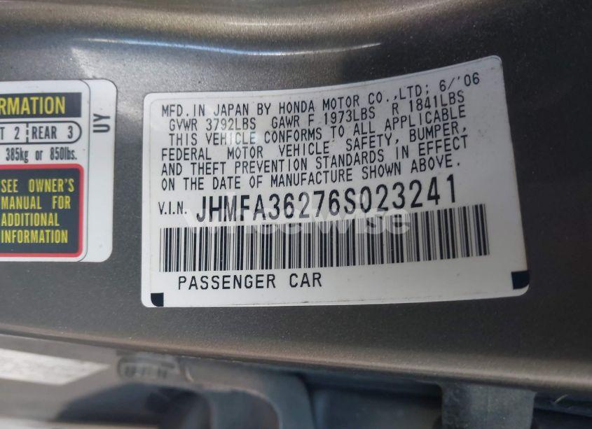 Photo 9 of 2006 Honda Civic HYBRID (VIN JHMFA36276S023241)