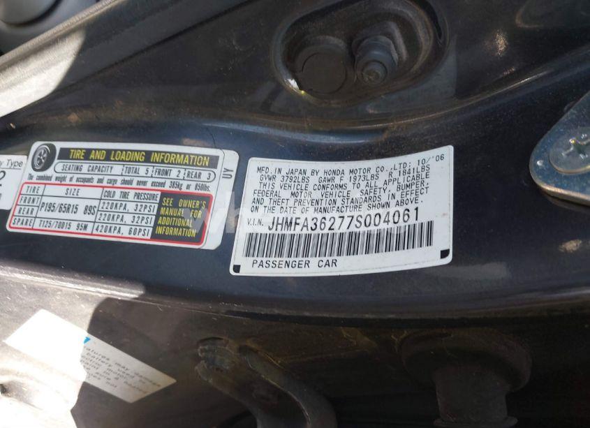 Photo 9 of 2007 Honda Civic HYBRID (VIN JHMFA36277S004061)