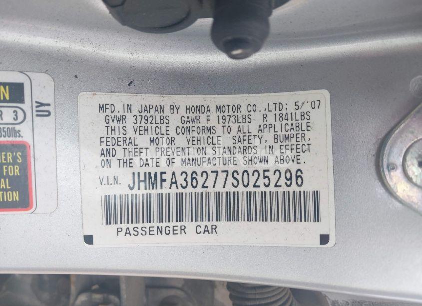 Photo 9 of 2007 Honda Civic HYBRID (VIN JHMFA36277S025296)