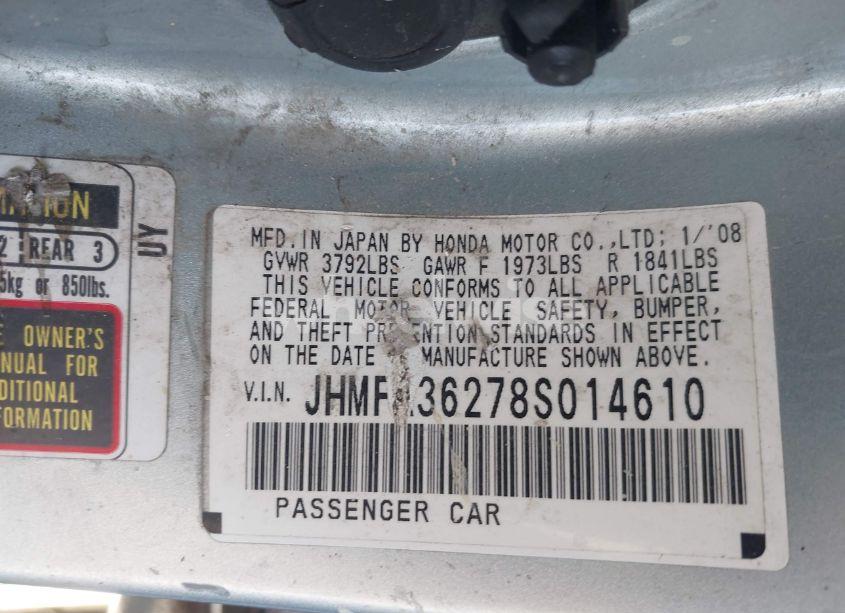 Photo 9 of 2008 Honda Civic HYBRID (VIN JHMFA36278S014610)