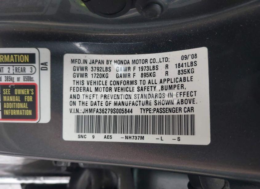 Photo 9 of 2009 Honda Civic HYBRID (VIN JHMFA36279S005844)