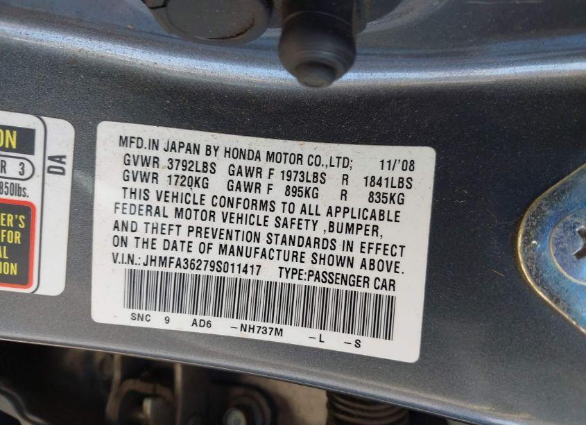 Photo 9 of 2009 Honda Civic HYBRID (VIN JHMFA36279S011417)