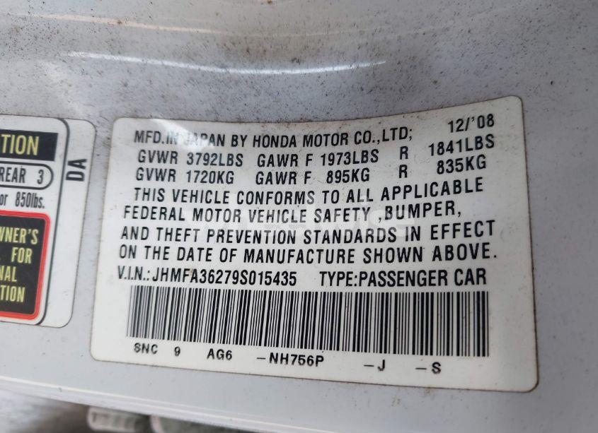 Photo 9 of 2009 Honda Civic HYBRID (VIN JHMFA36279S015435)