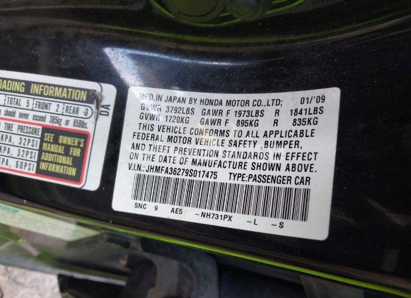 Photo 9 of 2009 Honda Civic HYBRID (VIN JHMFA36279S017475)