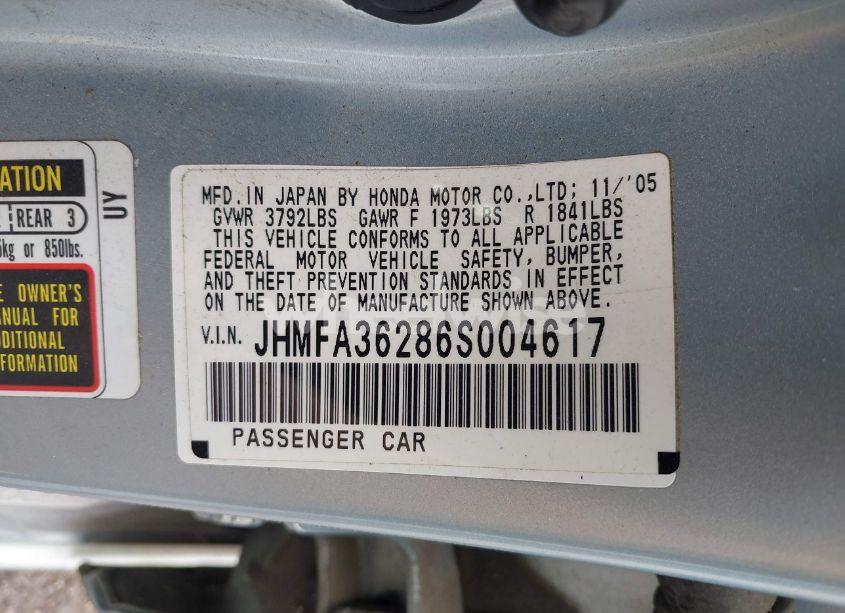 Photo 9 of 2006 Honda Civic HYBRID (VIN JHMFA36286S004617)