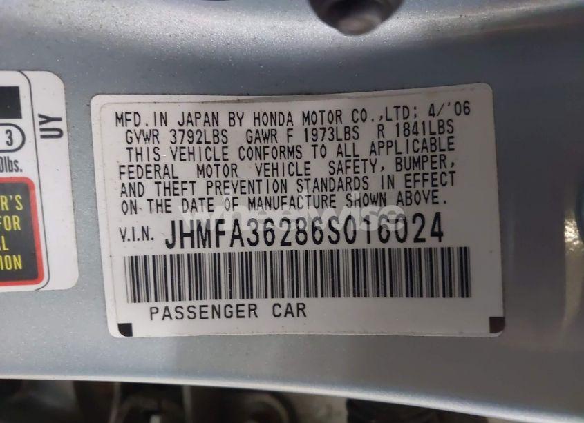 Photo 9 of 2006 Honda Civic (VIN JHMFA36286S016024)