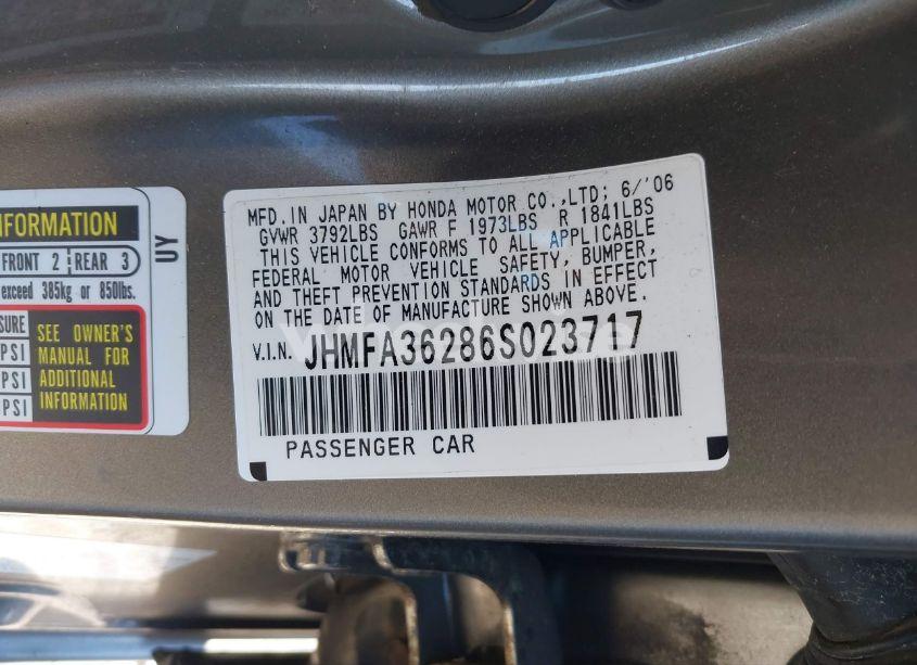 Photo 9 of 2006 Honda Civic HYBRID (VIN JHMFA36286S023717)