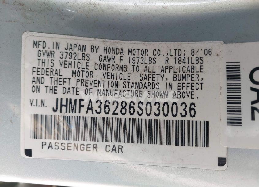 Photo 9 of 2006 Honda Civic HYBRID (VIN JHMFA36286S030036)