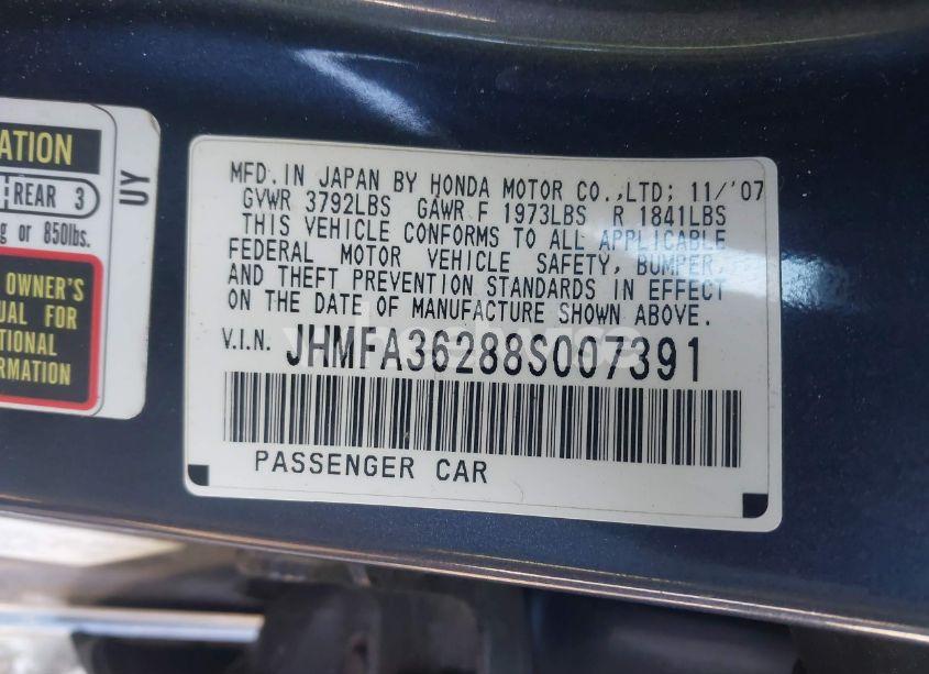 Photo 9 of 2008 Honda Civic HYBRID (VIN JHMFA36288S007391)