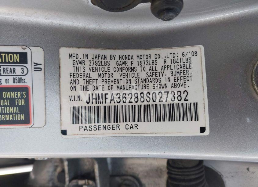 Photo 9 of 2008 Honda Civic HYBRID (VIN JHMFA36288S027382)