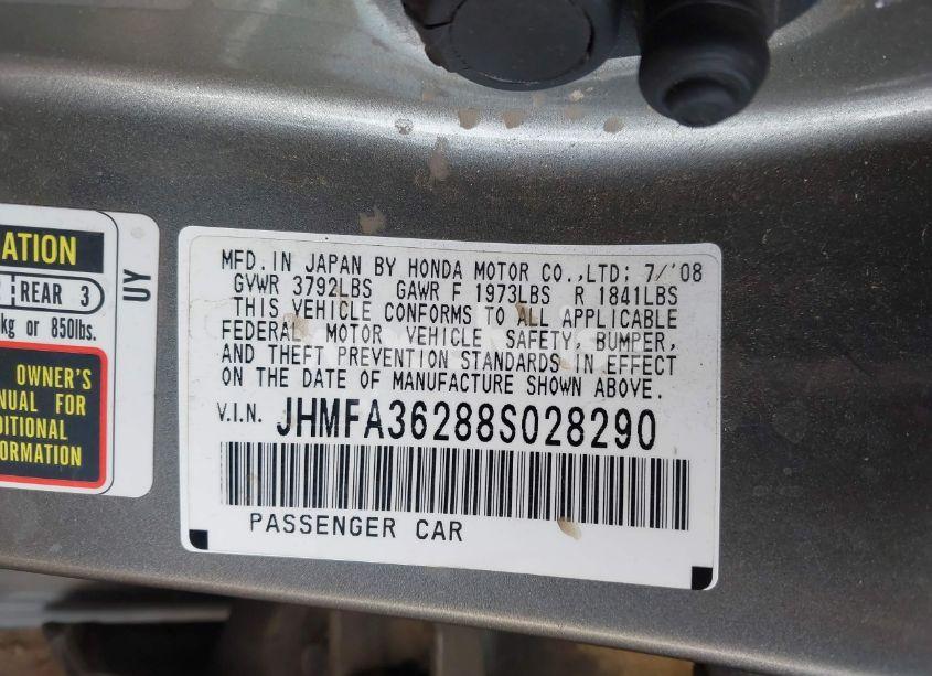 Photo 9 of 2008 Honda Civic HYBRID (VIN JHMFA36288S028290)