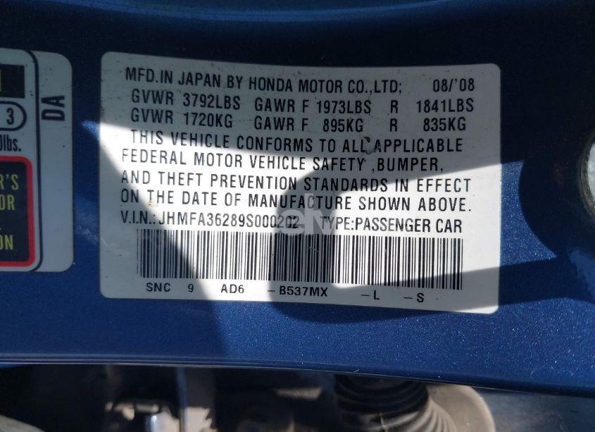 Photo 9 of 2009 Honda Civic HYBRID (VIN JHMFA36289S000202)