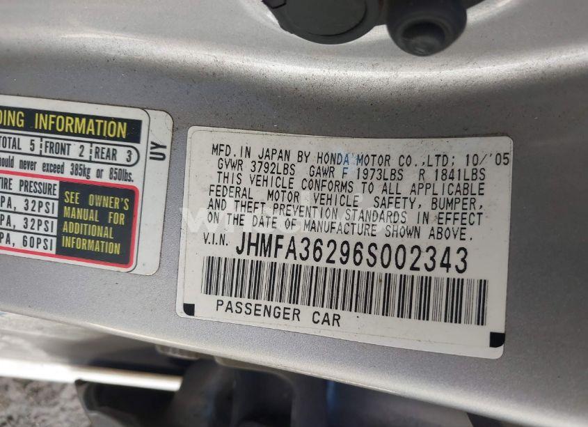 Photo 9 of 2006 Honda Civic HYBRID (VIN JHMFA36296S002343)