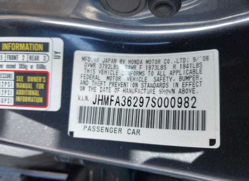 Photo 9 of 2007 Honda Civic HYBRID (VIN JHMFA36297S000982)