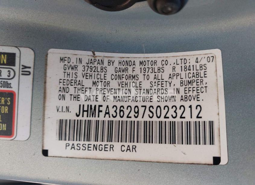 Photo 9 of 2007 Honda Civic HYBRID (VIN JHMFA36297S023212)