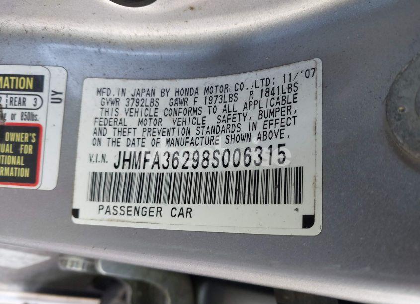 Photo 9 of 2008 Honda Civic HYBRID (VIN JHMFA36298S006315)