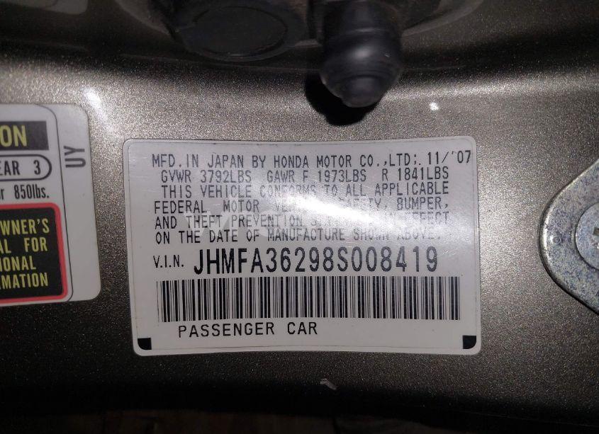Photo 9 of 2008 Honda Civic HYBRID (VIN JHMFA36298S008419)