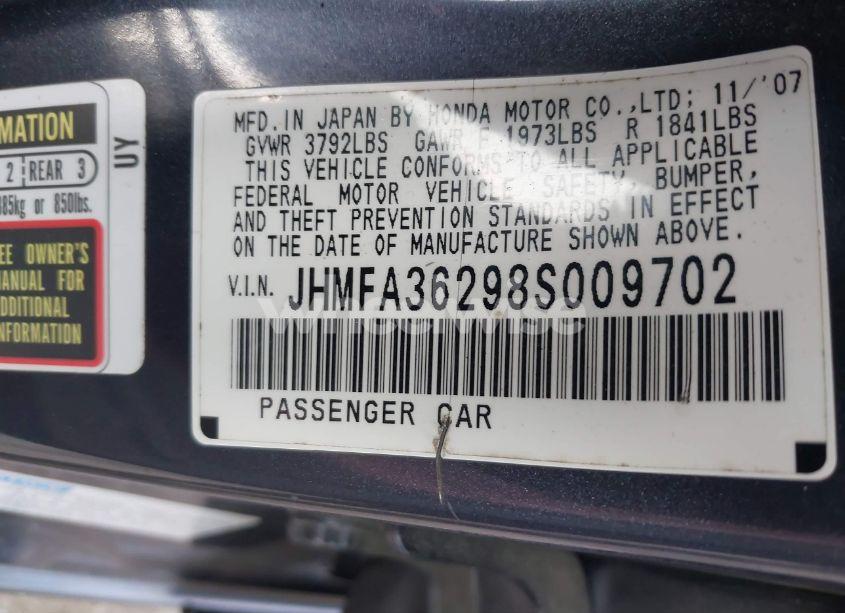 Photo 9 of 2008 Honda Civic HYBRID (VIN JHMFA36298S009702)