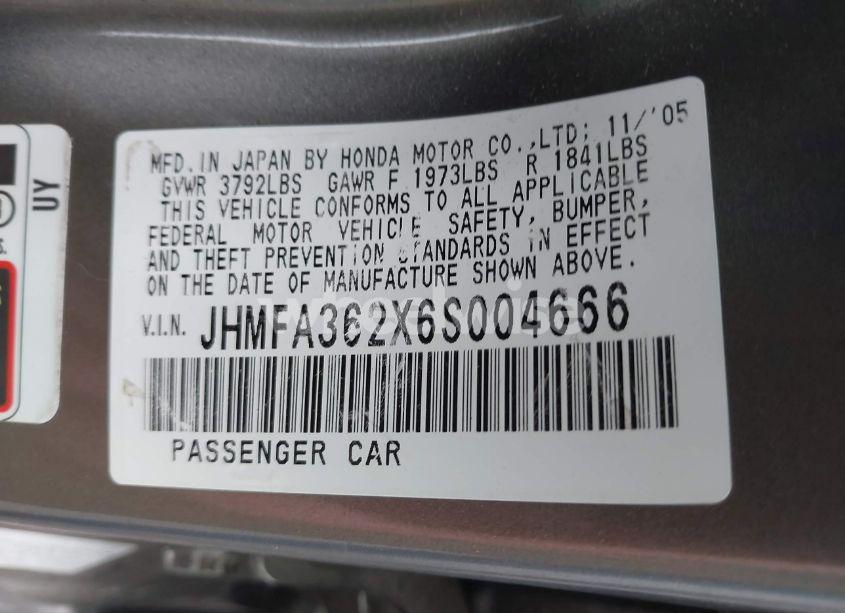 Photo 9 of 2006 Honda Civic HYBRID (VIN JHMFA362X6S004666)