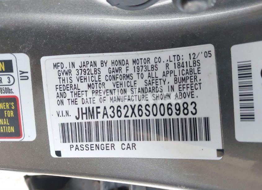 Photo 9 of 2006 Honda Civic HYBRID (VIN JHMFA362X6S006983)