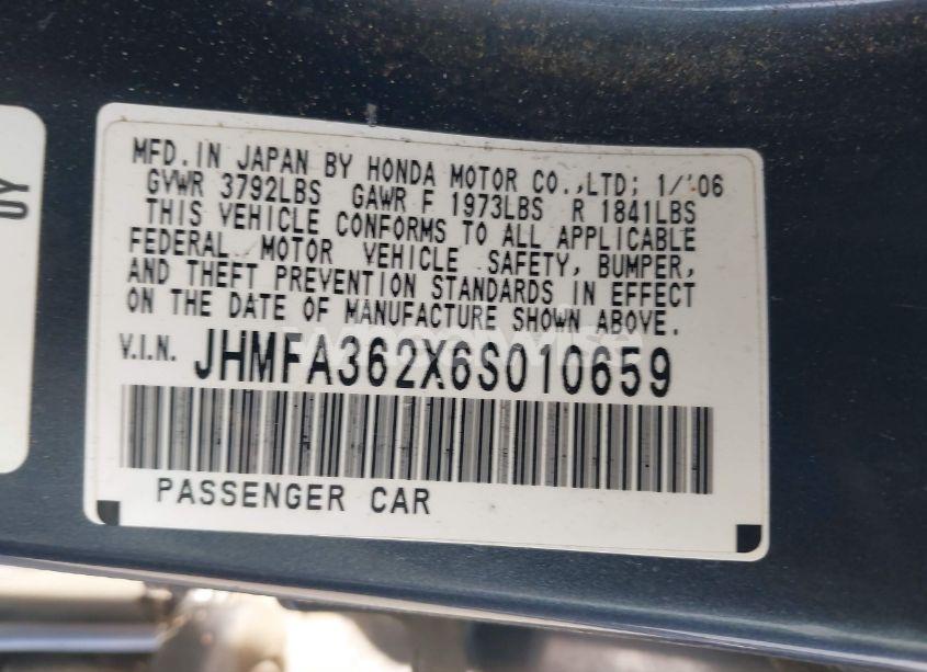Photo 9 of 2006 Honda Civic HYBRID (VIN JHMFA362X6S010659)