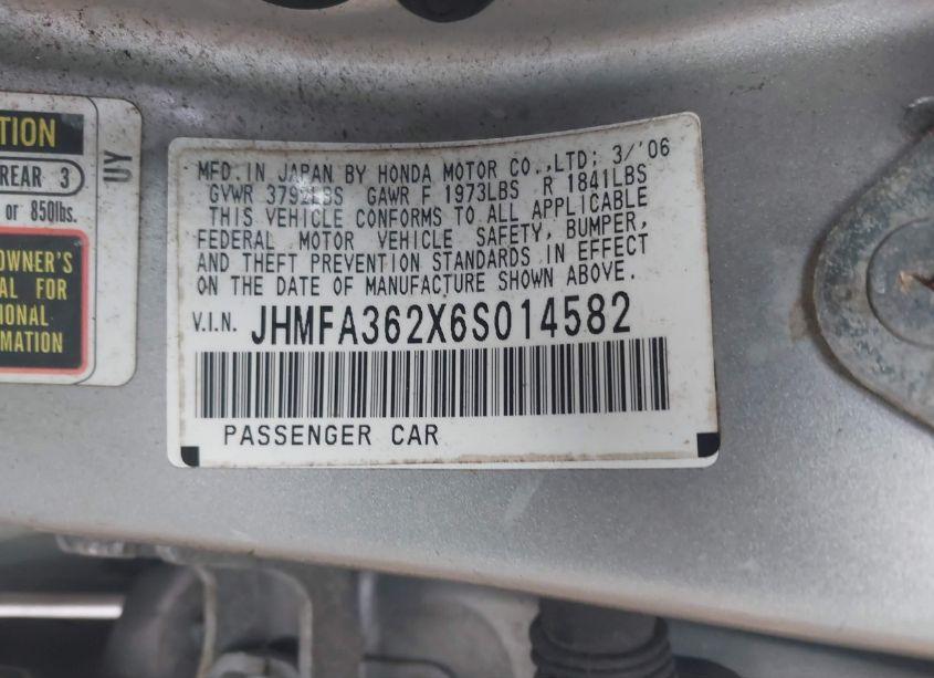Photo 9 of 2006 Honda Civic HYBRID (VIN JHMFA362X6S014582)