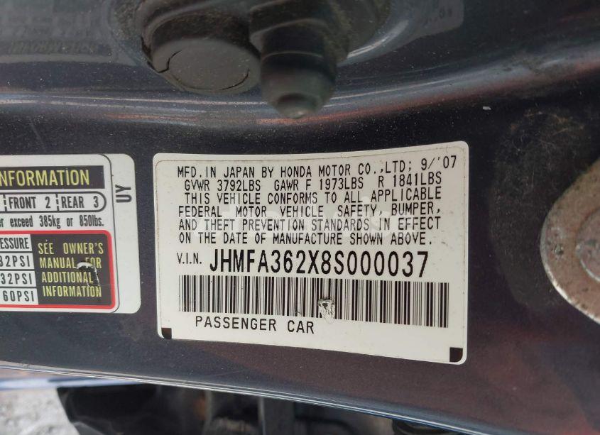 Photo 9 of 2008 Honda Civic HYBRID (VIN JHMFA362X8S000037)